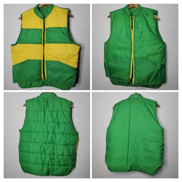 Vintage Unbranded Reversible Retro Striped Unisex Nylon Puffer Vest Pockets✨️L - Picture 8 of 16